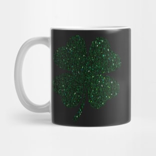 St Patricks Day, Dark Green Faux Glitter 4 Leaf Clover Mug